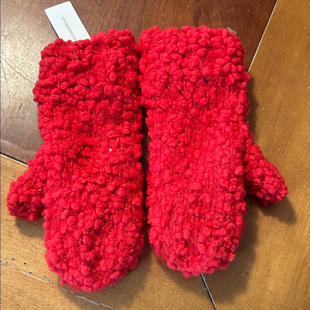 Anthropologie Red Textured Mittens